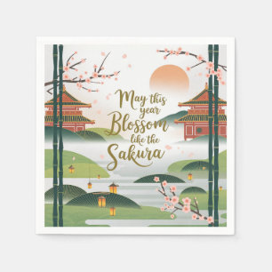 Serviette En Papier Elégant design de jardin japonais - Sakura Blossom