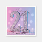 Serviette En Papier Élégant diamant rose brillant 21e anniversaire (Devant)
