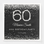 Serviette En Papier Elégant Diamants d'argent 60e fête d'anniversaire (Devant)