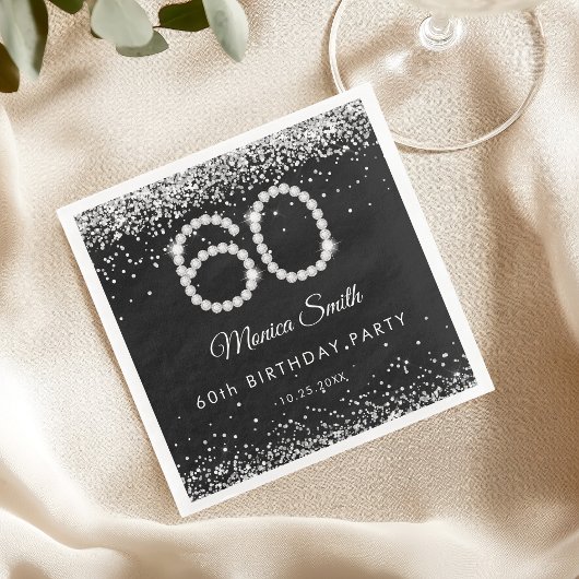 Serviette En Papier Elégant Diamants d'argent 60e fête d'anniversaire