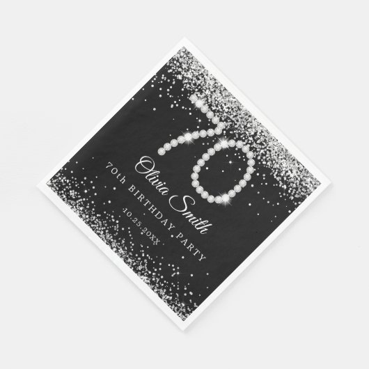 Serviette En Papier Elégant Diamants d'argent 70e fête d'anniversaire (Coin)
