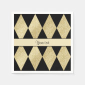 Serviette En Papier Élégant Diamants Noir & Or (Devant)