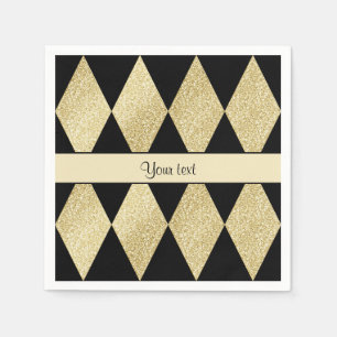 Serviette En Papier Élégant Diamants Noir & Or