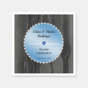 Serviette En Papier Élégant Double Anniversaire Saphir Bleu Gemme