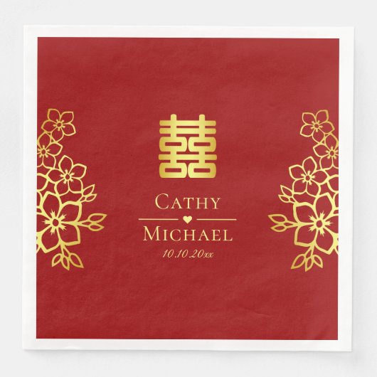 Serviette En Papier Élégant double bonheur chinois mariage floral (Devant)