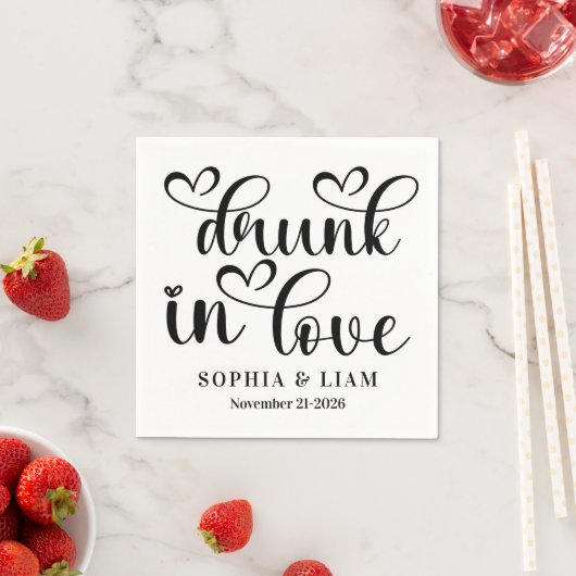 Serviette En Papier Elegant Drunk in Love Script Wedding (En situation)