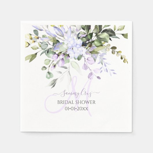 Serviette En Papier Élégant dusté violet Eucalyptus Monogramme (Devant)