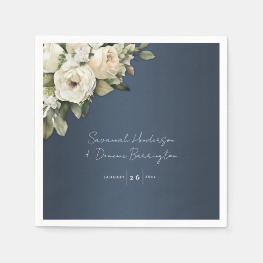 Serviette En Papier Elégant Dusty Blue Boho Rose Mariage (Devant)