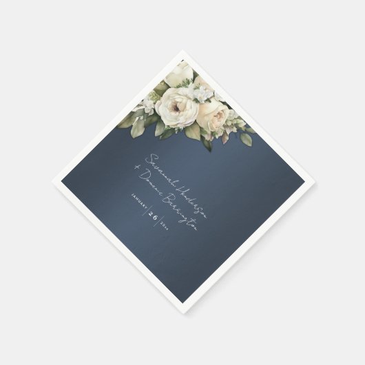 Serviette En Papier Elégant Dusty Blue Boho Rose Mariage (Coin)