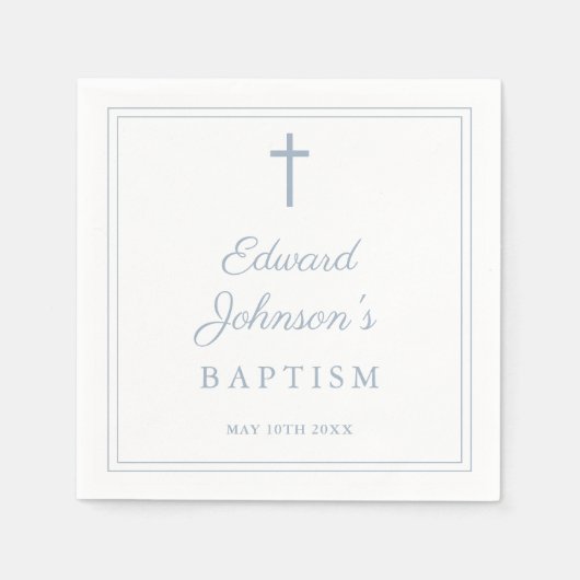 Serviette En Papier Elegant Dusty Blue Border Baptism (Devant)