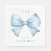Serviette En Papier Elégant Dusty Blue Bow Premier garçon Anniversaire (Devant)
