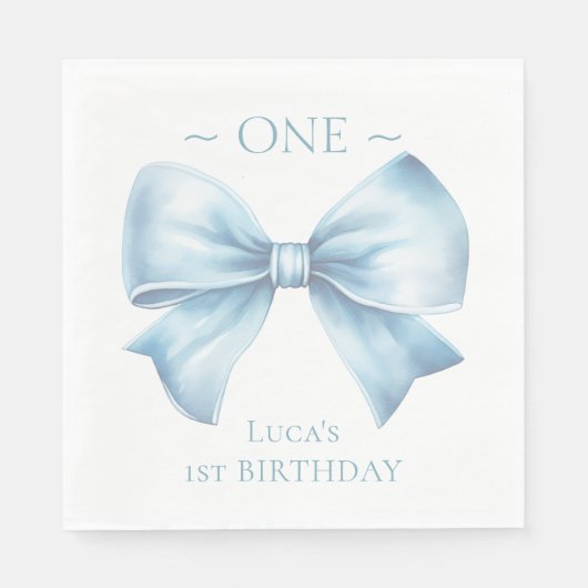 Serviette En Papier Elégant Dusty Blue Bow Premier garçon Anniversaire (Devant)