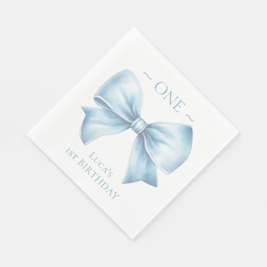 Serviette En Papier Elégant Dusty Blue Bow Premier garçon Anniversaire (Coin)
