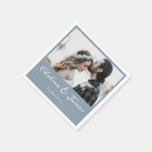 Serviette En Papier Élégant Dusty Blue Calligraphy Mariage photo (Coin)