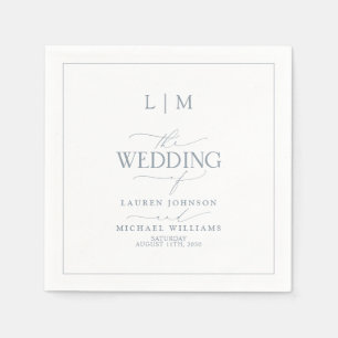 Serviette En Papier Élégant Dusty Blue Calligraphy Monogram Mariage
