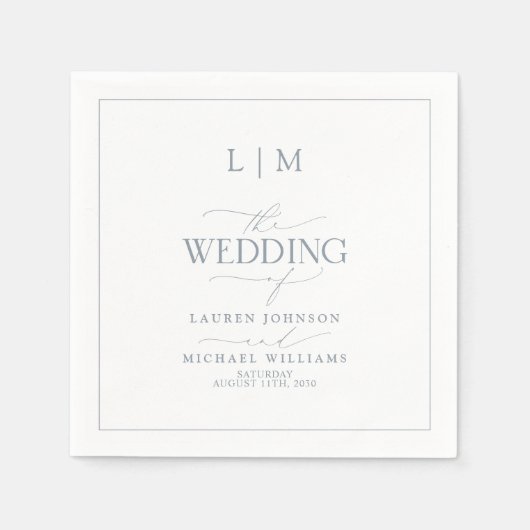 Serviette En Papier Élégant Dusty Blue Calligraphy Monogram Mariage (Devant)