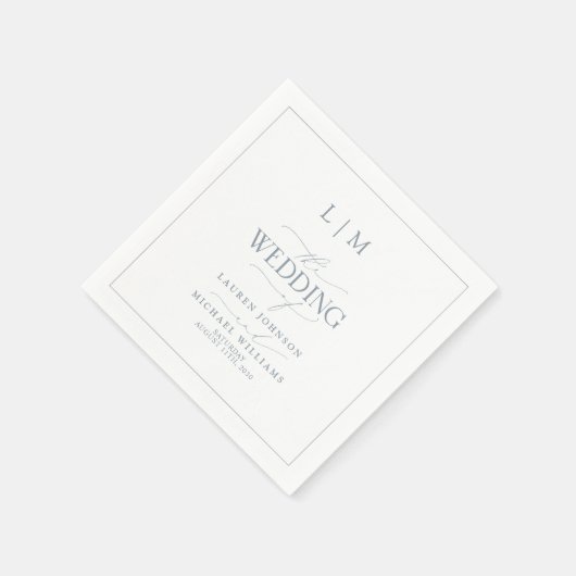 Serviette En Papier Élégant Dusty Blue Calligraphy Monogram Mariage (Coin)