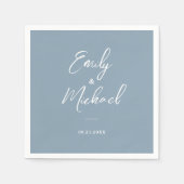 Serviette En Papier Elegant Dusty Blue Calligraphy Names Wedding (Devant)
