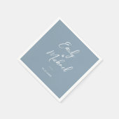 Serviette En Papier Elegant Dusty Blue Calligraphy Names Wedding (Coin)