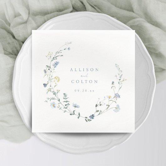 Serviette En Papier Elégant Dusty Blue Fleur sauvage Rustic Boho Maria