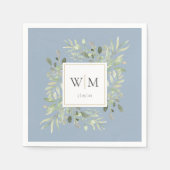 Serviette En Papier Elegant Dusty Blue Greenery Gold Monogram (Devant)