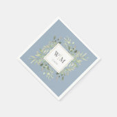 Serviette En Papier Elegant Dusty Blue Greenery Gold Monogram (Coin)