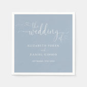 Serviette En Papier Élégant Dusty Blue Heart Mariage de script (Devant)