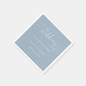 Serviette En Papier Élégant Dusty Blue Heart Mariage de script (Coin)