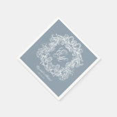 Serviette En Papier Elegant Dusty Blue Monogram Crest Script Wedding (Coin)
