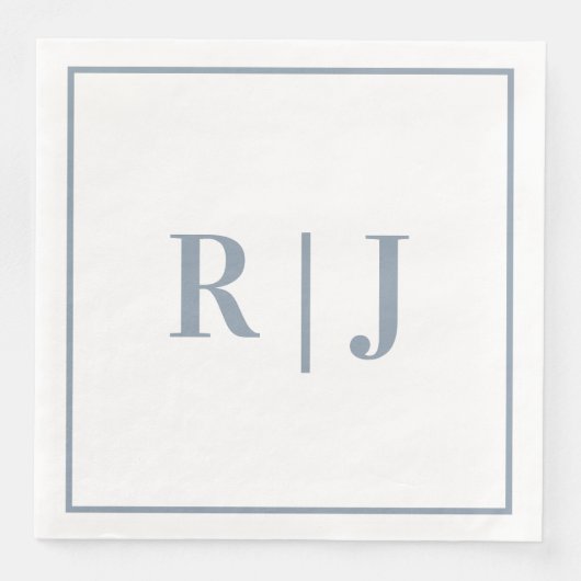 Serviette En Papier Elegant Dusty Blue Monogram Initials Wedding (Devant)