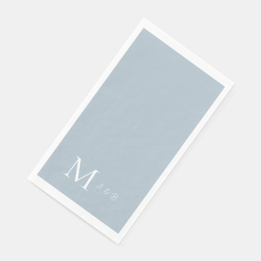 Serviette En Papier Élégant Dusty Blue Monogram Papier Serviettes d'hô (Coin)