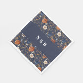 Serviette En Papier Élégant Dusty Blue Orange Mariage monogramme (Coin)