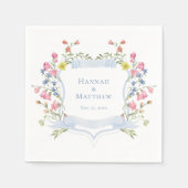 Serviette En Papier Elegant Dusty Blue Pastel Wildflower Crest Wedding (Devant)