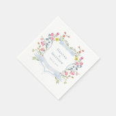 Serviette En Papier Elegant Dusty Blue Pastel Wildflower Crest Wedding (Coin)