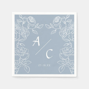 Serviette En Papier Elégant Dusty Blue Rose Mariage