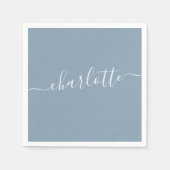 Serviette En Papier Elégant Dusty Blue Script Moderne Nom Personnalisé (Devant)