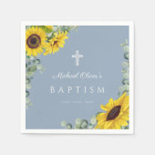 Serviette En Papier Élégant Dusty Blue Sunflower Baptême religieux (Devant)