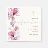 Serviette En Papier Élégant Dusty Rose Transparent Floral Confirmation (Devant)