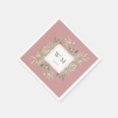 Serviette En Papier Élégant Dusty Rose Verdure or Monogramme (Coin)