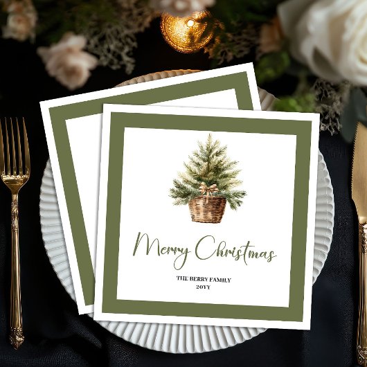 Serviette En Papier Elegant Earthy Christmas Tree Personalized Napkins