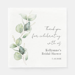 Serviette En Papier Élégant Eau-forte Eucalyptus Mariage Script Shower