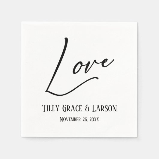 Serviette En Papier Élégant écriture manuscrite Typographie Love (Devant)