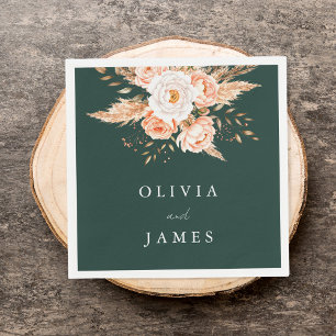 Serviette En Papier Élégant Emerald Green Boho Chic Floral Mariage