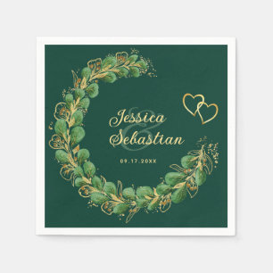 Serviette En Papier Élégant Emerald Green et Gold Eucalyptus Mariage