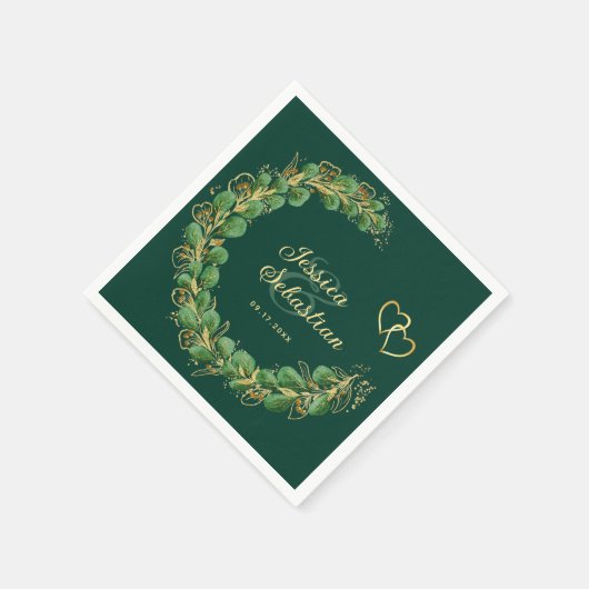 Serviette En Papier Élégant Emerald Green et Gold Eucalyptus Mariage (Coin)
