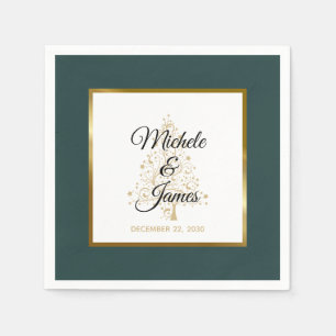 Serviette En Papier Élégant Emerald Green Gold Mariage