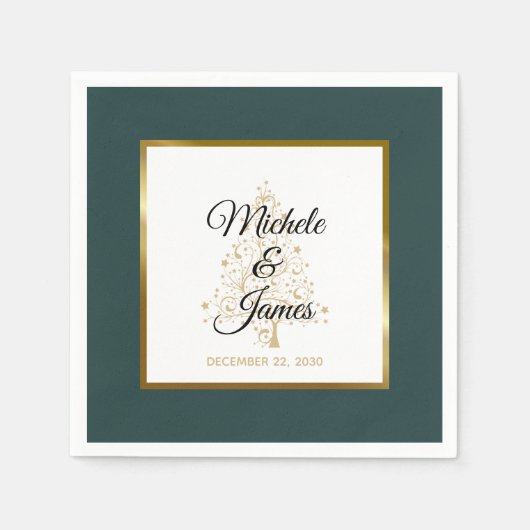 Serviette En Papier Élégant Emerald Green Gold Mariage (Devant)