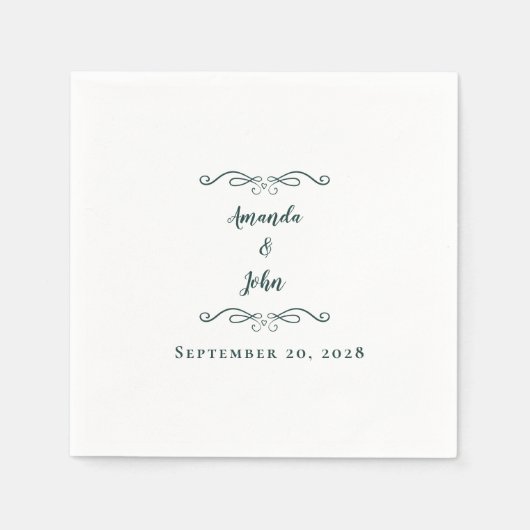 Serviette En Papier Élégant Emerald Green Mariage Noms de réception Da (Devant)
