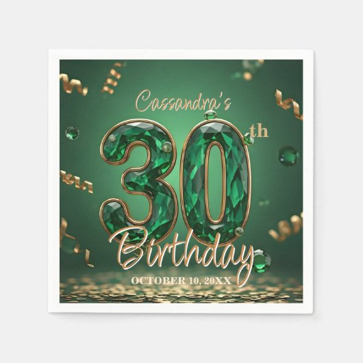 Serviette En Papier Élégant émeraude chic et joyau d'or 30e anniversai (Devant)