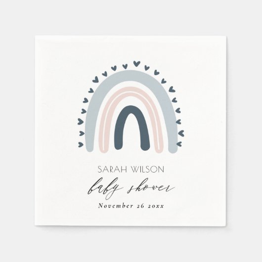 SERVIETTE EN PAPIER ÉLÉGANT ENFANTS BLEU BLUSH RAINBOUR BABY SHOWER CO (Devant)